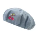 Lichtblauwe denim baret met zoet geborduurd kersenontwerp, stijlvolle Koreaanse modehoed. - Kersenpatroon / Lichtblauw