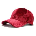Red velvet baseball cap, Korean style curved brim plain hat, autumn winter casual sun hat. - One Size / Burgundy