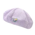 Women purple bubble gauze beret with cute heart tulip embroidery sweet stylish painter hat - One Size / Heart Flower Purple