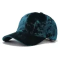 Dark teal velvet baseball cap, premium soft crushed texture, stylish curved brim design for winter. - One Size / Malachite green