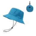 Quick-dry bucket hat with drawcord, foldable outdoor sun protection packable cap in blue. - One Size / Lake Blue