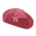 Pink bubble gauze beret for women, cute heart flower embroidery, sweet autumn winter hat. - One Size / Heart Flower Rose Pink