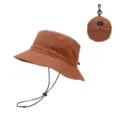 Brown quick-drying bucket hat with adjustable chin strap and packable pouch for outdoor. - One Size / Brick Red
