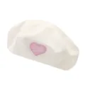 Women fashion autumn winter bubble gauze beret hat cute pink heart patch casual painter hat - One Size / Heart Letter Off-White