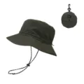 Packable quick-drying bucket hat with chin strap, lightweight summer sun protection green cap. - One Size / Army Green