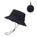 Navy blue quick-drying sun protection bucket hat, packable outdoor hat with adjustable cord. - One Size / Navy Blue