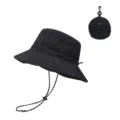 Quick-drying bucket hat for summer outdoor sun protection, packable design with adjustable cord. - One Size / Black