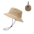 Quick-drying bucket hat in khaki color, features windproof strap and foldable design. - One Size / Khaki