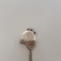 Dettaglio del cappello in maglia con dinosauro per neonati, calda cuffia invernale bimbi. - Consigliato per 1-4 anni / Beige