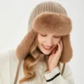 Chapeau bomber en peluche d'hiver pour femme, bonnet trappeur chaud et coupe-vent extérieur. - M (54-58cm) / Kaki
