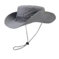 Chapeau de soleil de randonnée gris avec large bord, mentonnière réglable et boutons pression. - Taille unique / Gris