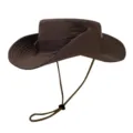 Chapeau de soleil de randonnée marron foncé avec large bord et mentonnière réglable. - Taille unique / Café