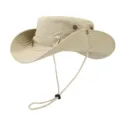 Chapeau de randonnée kaki anti-UV à large bord avec œillets respirants et mentonnière. - Taille unique / Beige