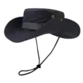 Chapeau de soleil outdoor bleu foncé, chapeau brousse à large bord avec mentonnière rando. - Taille unique / Gris foncé
