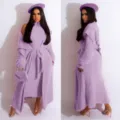 Women Purple Fuzzy Knit Dress Long Cardigan Two Piece Set Autumn Winter Fashion Outfit - Light Purple