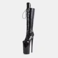 Black patent leather lace-up high platform stiletto boots, extreme high heels for fashion shows. - 35 / Black