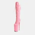 Pink patent leather extreme high heel platform lace up knee high boots for women fashion. - 35 / Pink