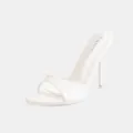 Mules donna bianche minimaliste con tacco a spillo punta aperta sandali estivi. - 36 / Bianco