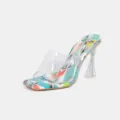 Transparenter Riemen bunte bedruckte Pantolette mit hohem Absatz für Damen Sommer. - 35 / Blau