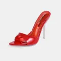Red Patent Leather High Heel Mules Open Toe Clear Stiletto Sandals For Women Shoes - 36 / Red