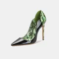 Scarpe eleganti col tacco a stilo in vernice nera con fodera stampa fulmine verde - 35 / Verde