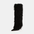 Schwarze pelzige Stiletto-Stiefel, spitz zulaufende Damen Winter warme elegante Schuhe. - 36 / Schwarz
