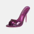 Mules con tacco a stiletto e punta aperta in pelle verniciata viola da donna estive. - Viola