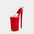 Clear platform high heels sexy pole dancing stage catwalk red patent leather sandals - 35 / Red