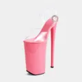Pink ultra high platform clear strap high heel sandals for pole dancing model show shoes - 35 / Pink