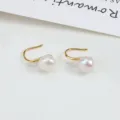 Minimalistische Goldhaken Süßwasser Perlen Ohrringe, elegante weiße Perlen Ohrhänger. - 8.5-9mm Gold Haken Natürliche Weiße Perle