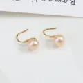 Elegante echte Süßwasser Perle Haken Ohrringe aus S925 Sterling Silber, minimalistisch. - 8.5-9mm Gold Haken Natürliche Orange Perle