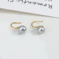 Elegante graue Süßwasserperle Ohrhaken aus 925er Sterlingsilber, minimalistischer Schmuck. - 8.5-9mm Gold Haken Graue Perle