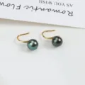 Schwarze Perle Sterling Silber Haken Ohrringe, elegante klassische minimalistische Schmuck - 8.5-9mm Gold Haken Pfauenperle