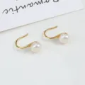 Natürliche Süßwasserperlen Ohrringe, S925 Sterling Silber minimalistische elegante Ohrhänger. - 7.5-8mm Gold Haken Natürliche Weiße Perle