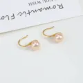Natürliche Süßwasserperle S925 Silber High Heel Ohrringe minimalistischer klassischer Stil. - 7.5-8mm Gold Haken Natürliche Orange Perle