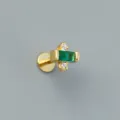 Close-up detail of S925 sterling silver flat back labret stud with green rectangular zircon - Rectangular Green Zirconia Style (EH1774) / 1PC / Gold