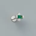 Macro detail of S925 sterling silver labret earring with green and white zircons - Rectangular Green Zirconia Style (EH1774) / 1PC / White Gold