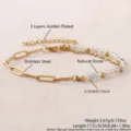 Stainless steel gold plated natural stone double layer paperclip bracelet variant SKU - Gray Agate Natural Stone Style (NAQ01-6) / 3mm Seed Beads / Gray