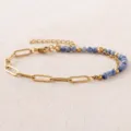 Double-layer gold-plated stainless steel paperclip chain and blue natural stone bead bracelet - Blue Spot Stone Natural Stone Style (NAQ01-7) / 3mm Seed Beads / Blue
