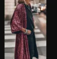 Stylish women's long sequin cardigan coat, sparkling party outerwear for spring fashion. - S/M / Tops / Burgundy