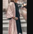Damen Pailletten langer Cardigan Party Mantel lässig glitzernde offene Vorderseite Oberbekleidung - Lotosrosa