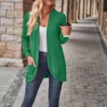 Green ribbed knit cardigan long sleeve casual outerwear for women autumn fashion wear - Green