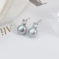 Elegante 925 Silber Perlen Ohrstecker mit funkelndem Zirkon und Süßwasserperlen für den Alltag. - Silberne Basis / Bestrahltes Madama Grau