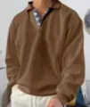 Dettaglio felpa polo uomo manica lunga casual, vestibilità comoda colletto, autunno. - 3XL / Top / Caffè