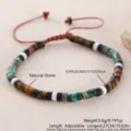 Braccialetto di perle in pietra naturale con cordino intrecciato regolabile, occhio di tigre. - Occhio di Tigre Turchese Africano e Bianco (NAO11-7)