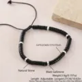 Bracciale intrecciato regolabile da uomo in pietra naturale perle nere con distanziali - Pietra Nera (NAO08-6)