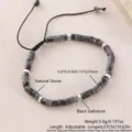 Bracciale da uomo in labradorite naturale con distanziatori in acciaio e cordino regolabile. - Flash Nero (NAO09-10)