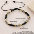 Bracciale Perle Pietra Naturale E Ossidiana Regolabile Cordino Uomo Moda Variante - Pietra Nera Maculata (NAO11-3)