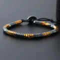 Geometric hematite gemstone braided adjustable pull-cord bracelet for men and women stylish. - 6*2mm Hexagonal Faceted Hematite Style (NAP07-2)