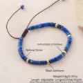 Bracciale in pietra naturale regolabile con distanziatori metallici e cordino intrecciato. - Lapislazzuli Naturale (NAO08-7)